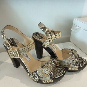 Jimmy Choo Black and Cream Snakeskin Heels